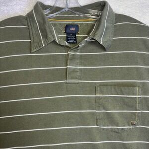 686 Michael Akira West Mens XL Polo Shirt Olive Green Striped Short Sleev Pocket